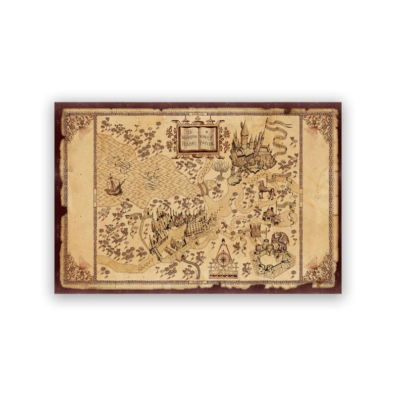 Mapa do Mundo Mágico™ – Canvas Vintage do Castelo de Hogwarts™ (60x90 cm)
