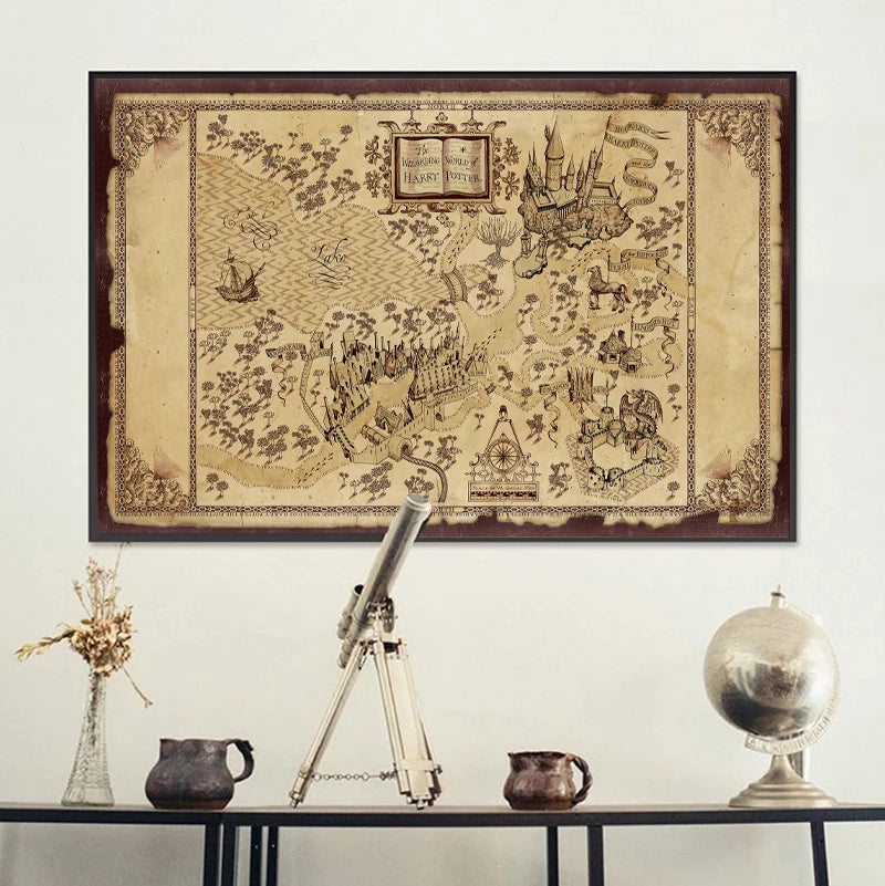 Mapa do Mundo Mágico™ – Canvas Vintage do Castelo de Hogwarts™ (60x90 cm)
