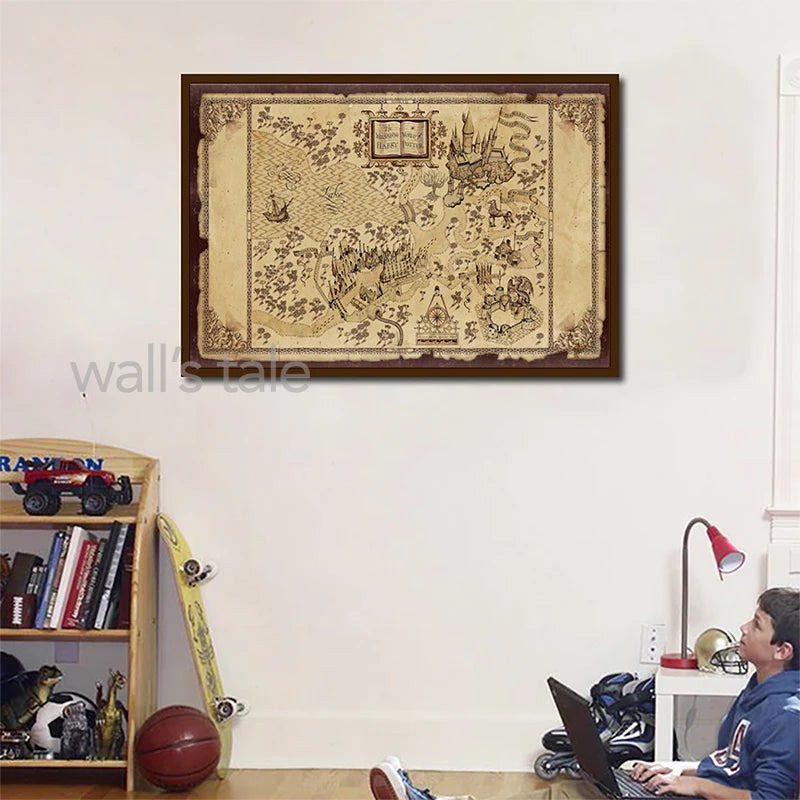 Mapa do Mundo Mágico™ – Canvas Vintage do Castelo de Hogwarts™ (60x90 cm)