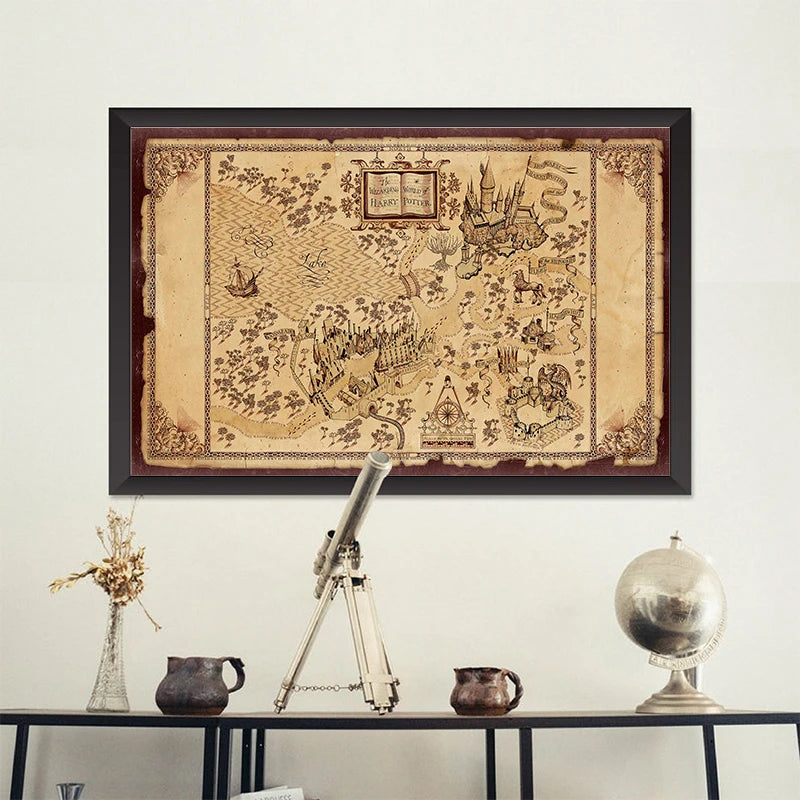 Mapa do Mundo Mágico™ – Canvas Vintage do Castelo de Hogwarts™ (60x90 cm)