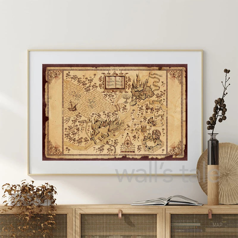 Mapa do Mundo Mágico™ – Canvas Vintage do Castelo de Hogwarts™ (60x90 cm)