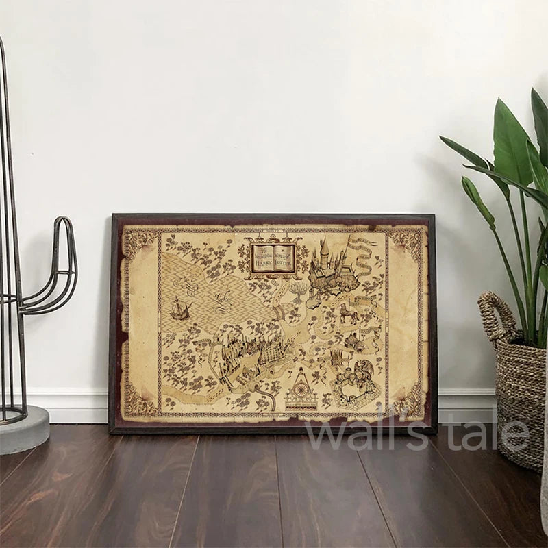 Mapa do Mundo Mágico™ – Canvas Vintage do Castelo de Hogwarts™ (60x90 cm)