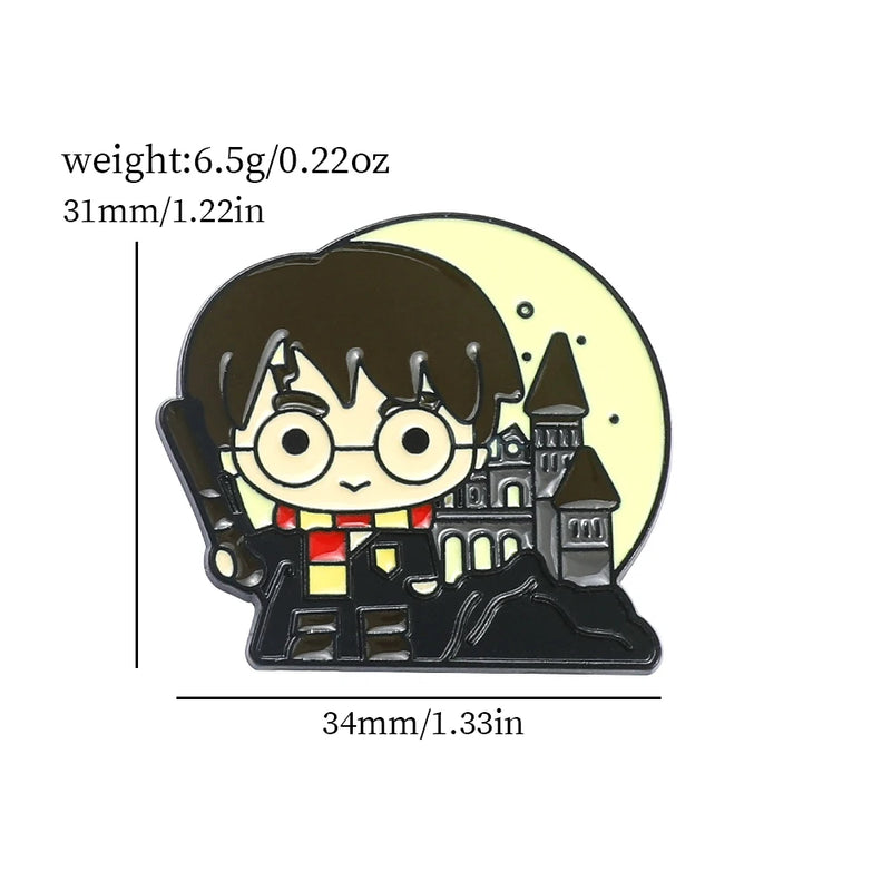 Kit 3 Broches Esmaltados — Estilo Chibi Bruxo